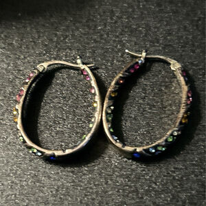 Sterling Silver Multicolor Stone Hoop Earrings
